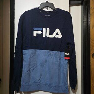 Fila Men's Navy & Light Blue Colorblock Crewneck Sweater Size Medium